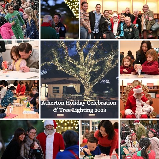 Collage of photos from tree lighting celebration 