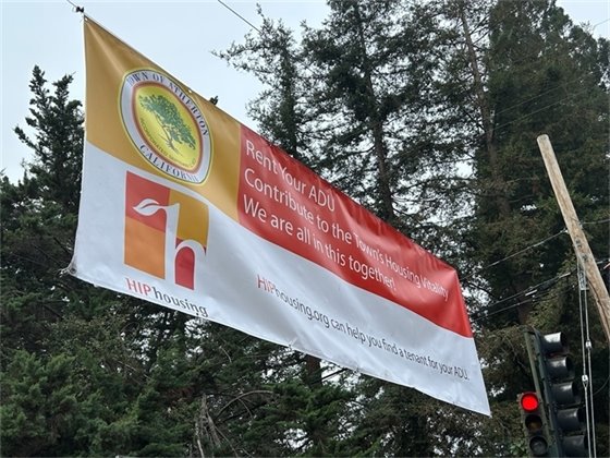 Banner hung at Middlefield and Marsh