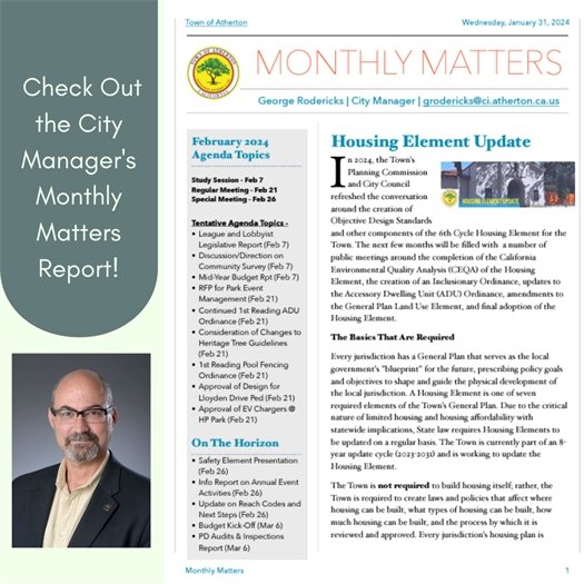 Picture of the first page of the January Monthly Matters Report 