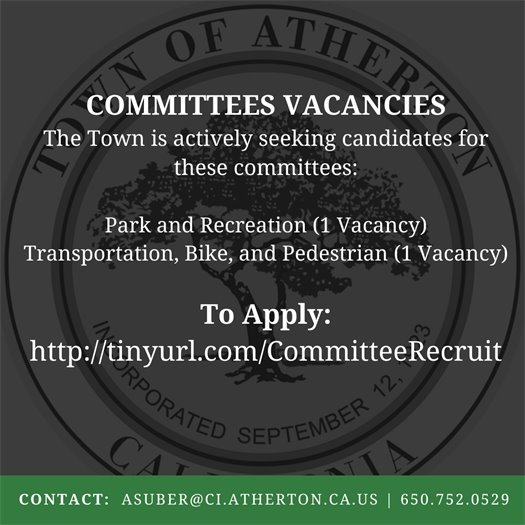 Atherton Town Logo as background with vacancies listed 