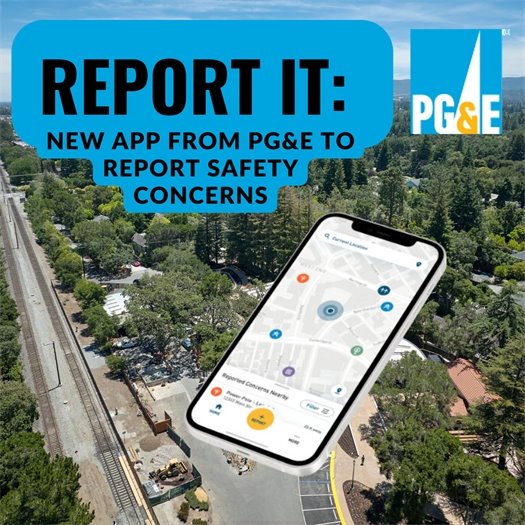 PGE logo over drone photo of Town